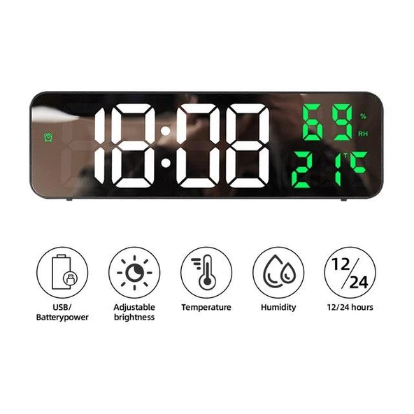 Valkyrie Nem ölçer Dereceli LED Duvar ve Masa Alarm Saati Yeşil - 3