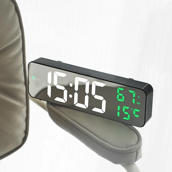 Valkyrie Nem ölçer Dereceli LED Duvar ve Masa Alarm Saati Yeşil - 6