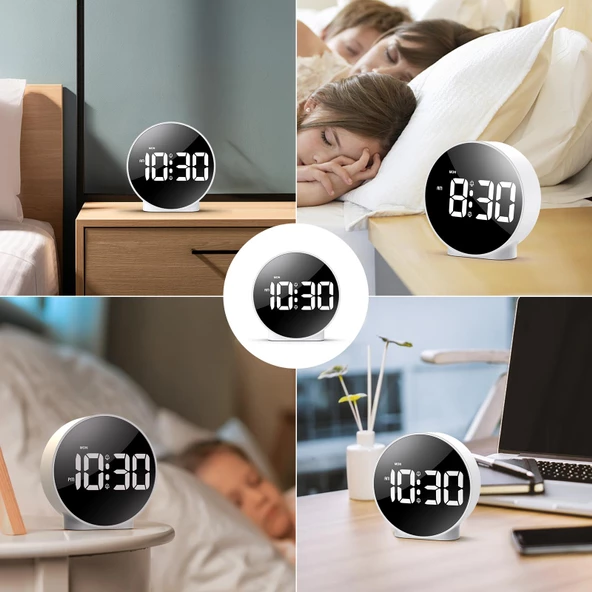 Valkyrie Çift Alarmlı LED Touch Snooze Şık Tasarım Masa Saati Beyaz - 7