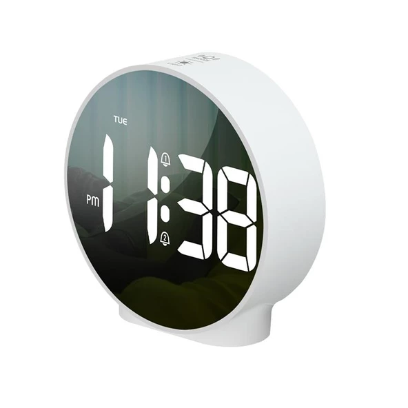 Valkyrie Çift Alarmlı LED Touch Snooze Şık Tasarım Masa Saati Beyaz - 2