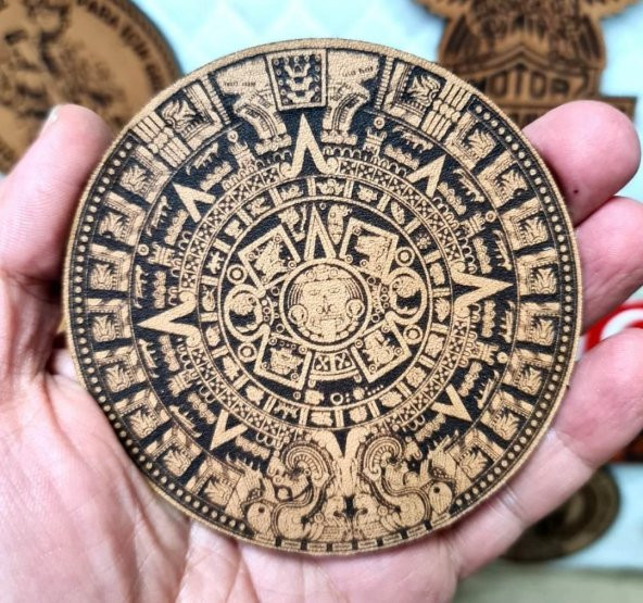 AZTEK MAYA TAKVİMİ Deri PEÇ - Arma - Askeri Patch 8 cm Çap - 2