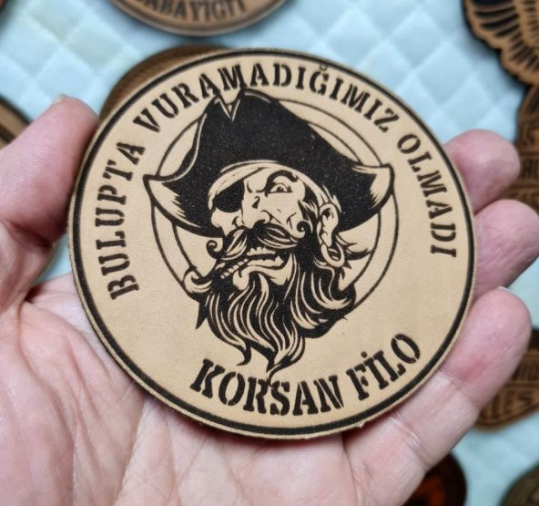 KORSAN FİLO- Deri PEÇ - Arma - Askeri Patch  8 cm Çap - 2