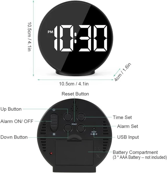 Valkyrie Çift Alarmlı LED Touch Snooze Şık Tasarım Masa Saati Siyah - 4