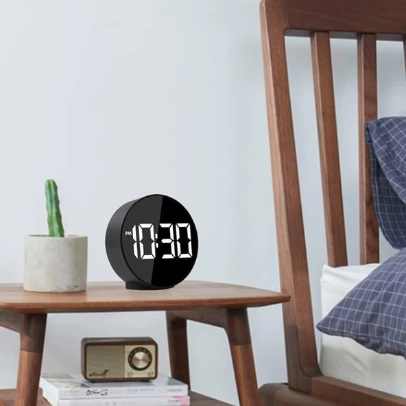 Valkyrie Çift Alarmlı LED Touch Snooze Şık Tasarım Masa Saati Siyah - 6