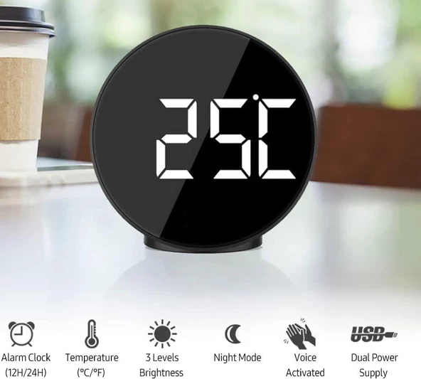 Valkyrie Çift Alarmlı LED Touch Snooze Şık Tasarım Masa Saati Siyah - 5