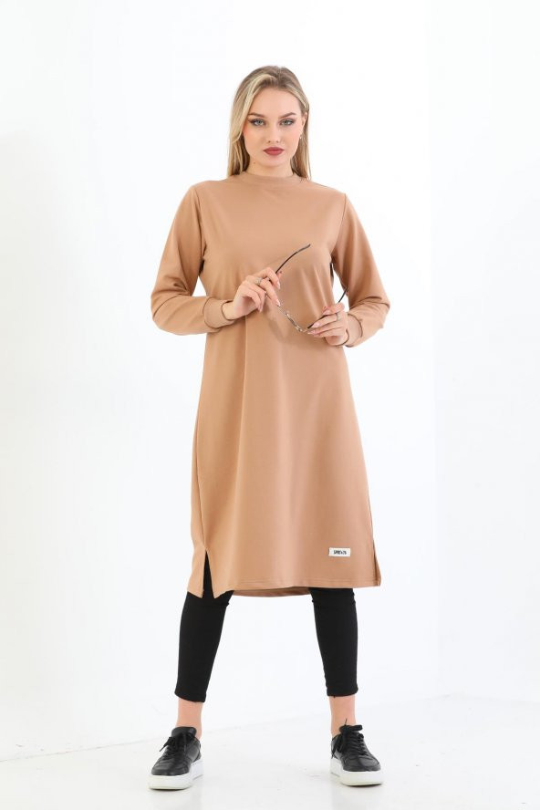 Elif Okur Tesettür Uzun Tunik 110cm Bej 1215