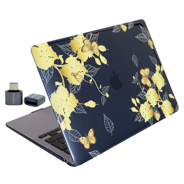 MacBook Air 13.6 M2 M3 M4 Kılıf Kristal İnce Lazer Baskılı Çiçek Desenli Kapak Parlak Yüzey ürün görseli