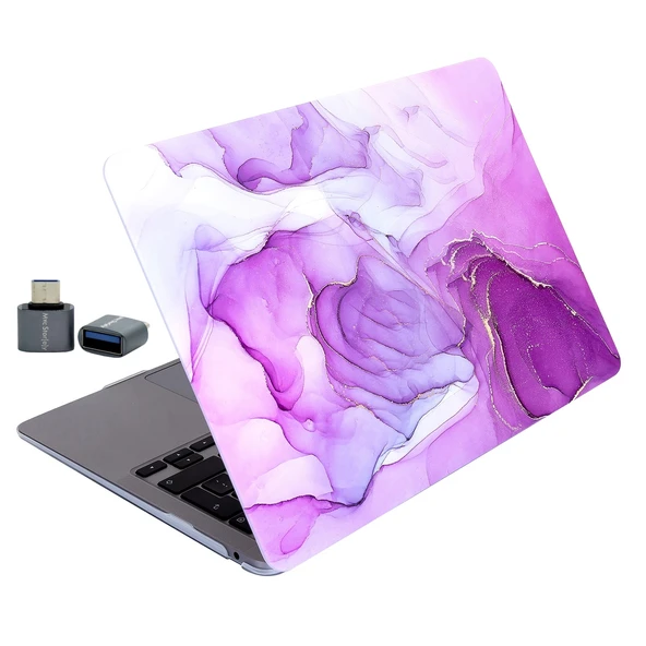 MacBook Air 13.6 M2 M3 M4 Kilif Mermer Desenli Ince TPU Lazer Baskili Sert Kapak Hafif Korumali - Resim 4