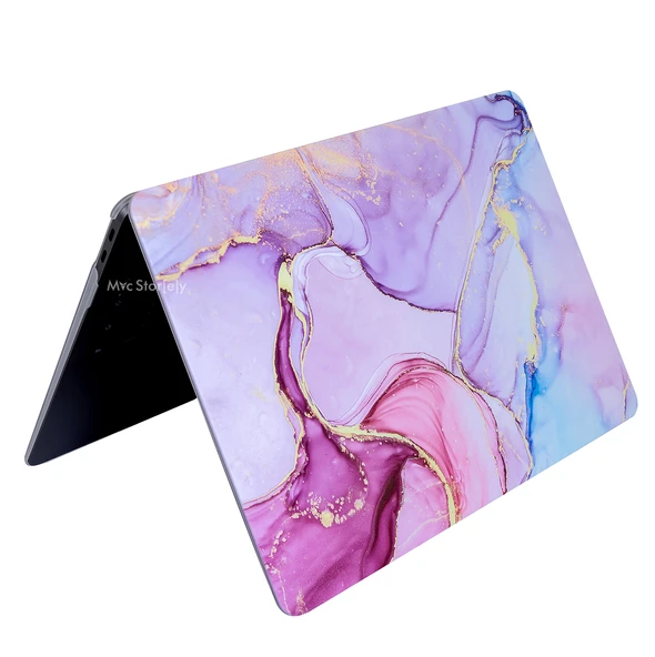 MacBook Air 13.6 M2 M3 M4 Kilif Mermer Desenli Marble15NL Ince TPU Lazer Baskili Sert Kapak - Resim 7