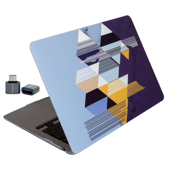 MacBook Air Sert Kapak Kilif 13 Inc M2 M3 M4 Geometrik Desenli Ince TPU Lazer Baski - Resim 3