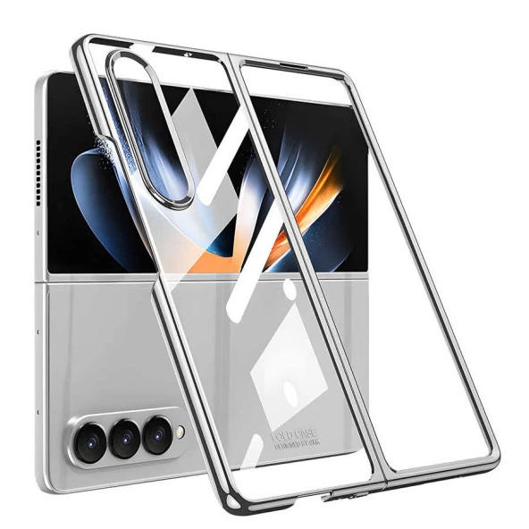 Samsung Galaxy Z Fold 4 Kılıf Zore Full Camlı Kıpta Kapak  Gümüş