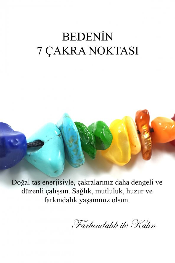 Çakra Bilekliği - Bedenin 7 Çakra Noktası -  Renkli Doğal Taşlı Bileklik