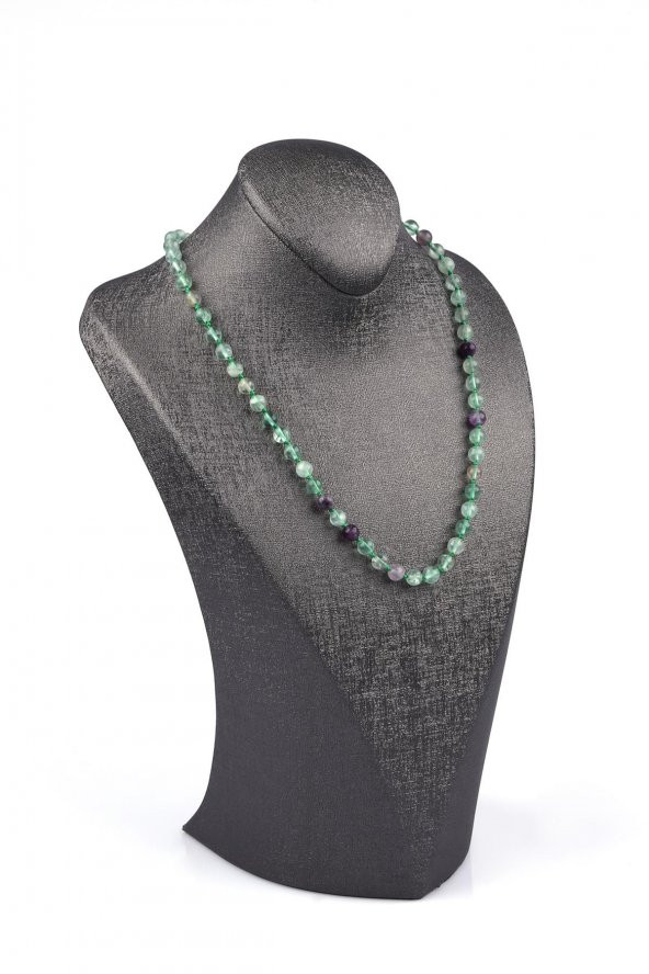 Florit Doğal Taş 6 mm Düğümlü Kolye - Resim 2