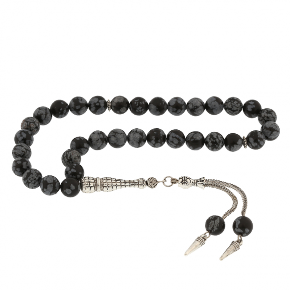 GRANDBAZAAR LUXURY ​Doğaltaş Metal Püsküllü Obsidyen Taşı Tesbih