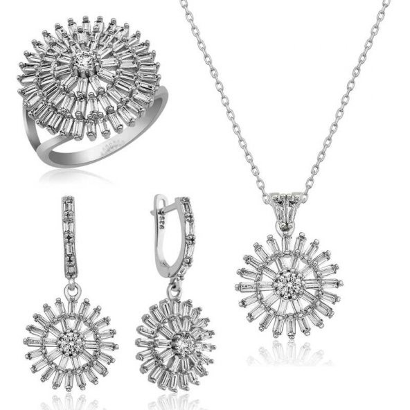 GRANDBAZAAR LUXURY Gümüş Baget Taşlı Bayan Set