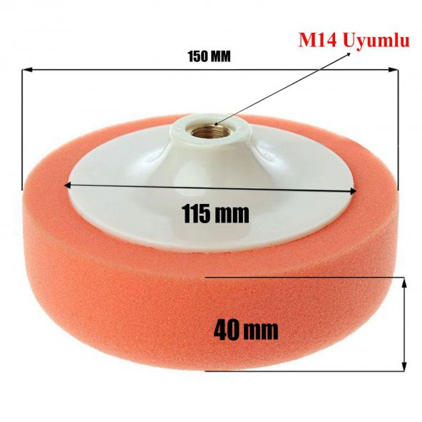 Pasta Cila Polisaj Süngeri Zımpara Tabanlı Turuncu 150 mm + M14 Matkap Aparatı + Oto Cila Pasta 300 Gr - 6