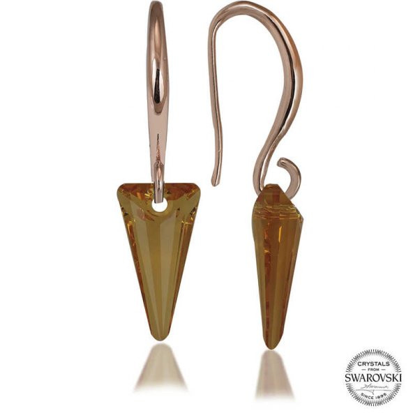 GRANDBAZAAR LUXURY Swarovski Crystal Taşlı Gümüş Sarı Taşlı Üçgen Sallantılı Kadın Küpe