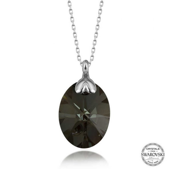 GRANDBAZAAR LUXURY Swarovski Crystal Taşlı Oval Gümüş Kadın Kolye