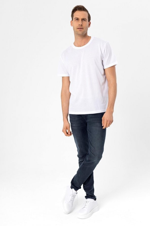 O Yaka Regular Kalıp Armürlü Tişört - Resim 2