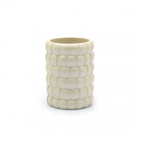 BA0125BK KALEMLİK KREM ÖRGÜ POLİRESİN MODEL OFİS GERECİ 9X9x12cm - 2