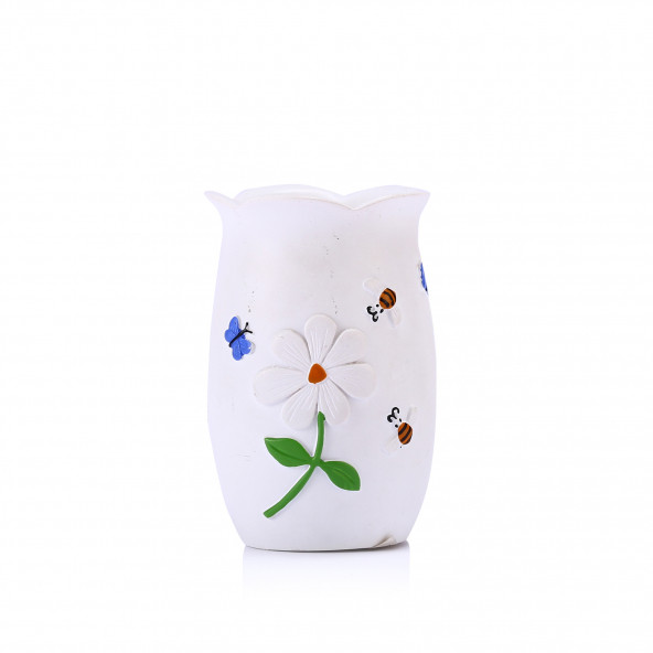 JM-DA1023DK KALEMLİK ÇİÇEKLİ POLİRESİN MODEL OFİS GERECİ 7x7x10cm - 2