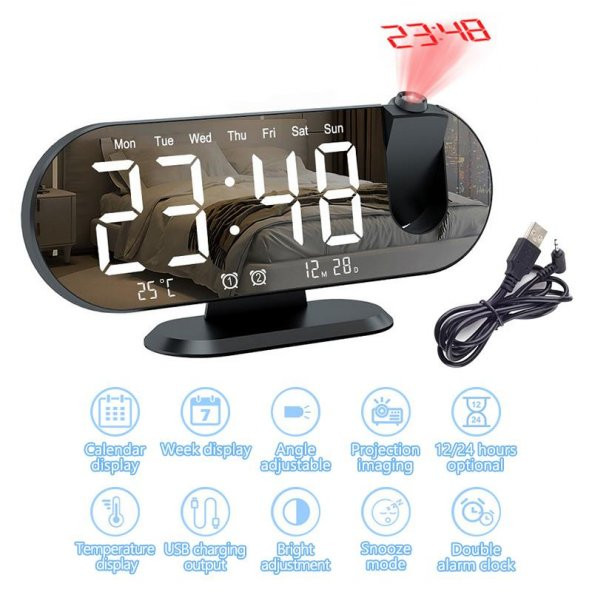 Valkyrie Projeksiyon Çift Alarm Dereceli LED Masa Saati - 2