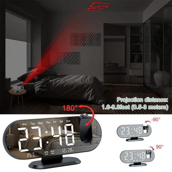 Valkyrie Projeksiyon Çift Alarm Dereceli LED Masa Saati - 5