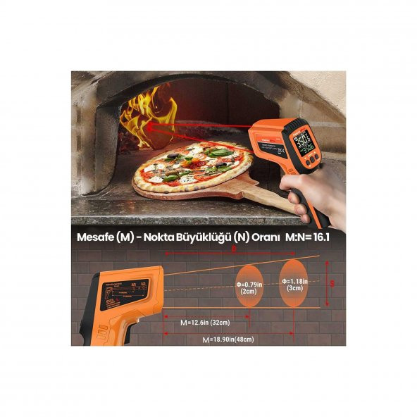 ThermoPro TP450 -50C/+550C Antişok Dual Lazer Endüstriyel Kızılötesi Temassız Termometre - Resim 6