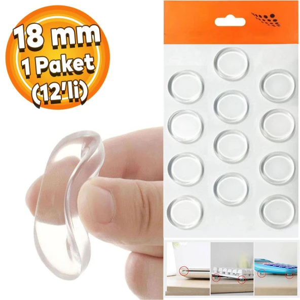 Yapışkanlı Cam Tutucu Şeffaf 18 mm 12Li Mobilya Raf Ses Tutucu