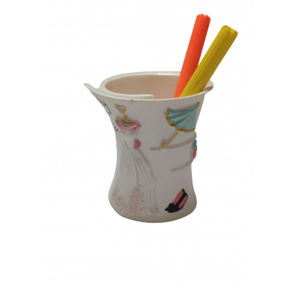 HT059WK KALEMLİK BEYAZ LADY POLİRESİN MODEL OFİS GERECİ 8X6X10cm