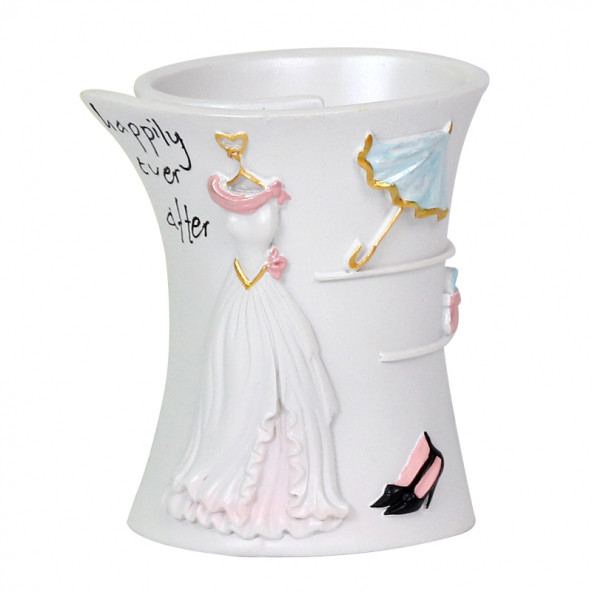 HT059WK KALEMLİK BEYAZ LADY POLİRESİN MODEL OFİS GERECİ 8X6X10cm - 2