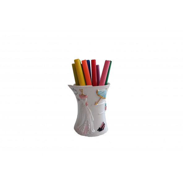 HT059WK KALEMLİK BEYAZ LADY POLİRESİN MODEL OFİS GERECİ 8X6X10cm - 3