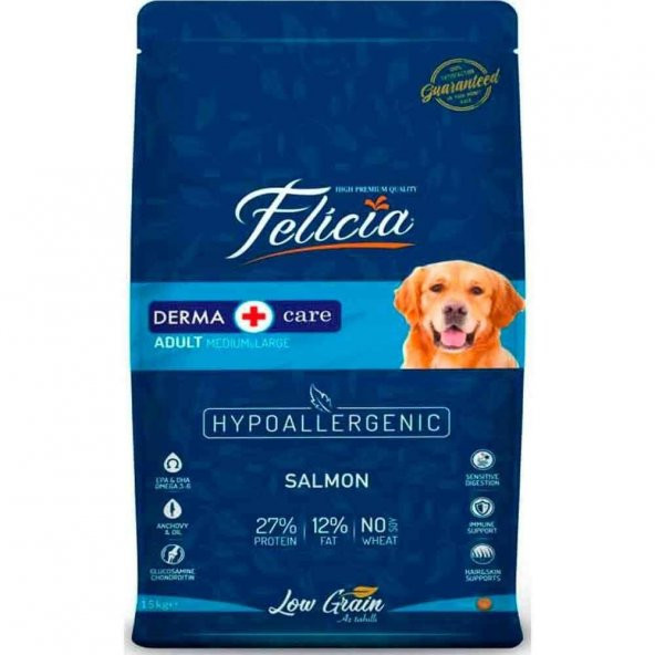 Felicia Hypo-Allergenic Somonlu Düşük Tahıllı Yetişkin Köpek Maması 15 Kg