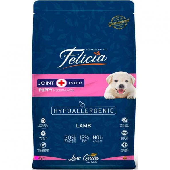 Felicia HypoAllergenic Orta Büyük Irk Düşük Tahıllı Joint Kuzulu Yavru Köpek Maması 3 Kg