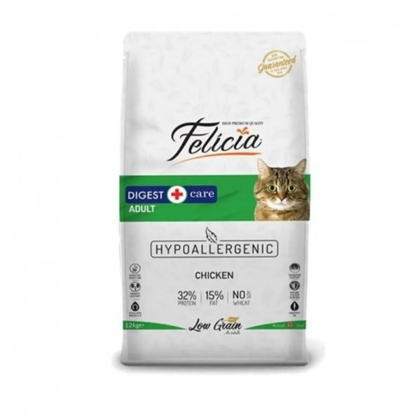 Felicia HypoAllergenic Düşük Tahıllı Digest Tavuklu ve Hamsili Yetişkin Kedi Maması 12 Kg