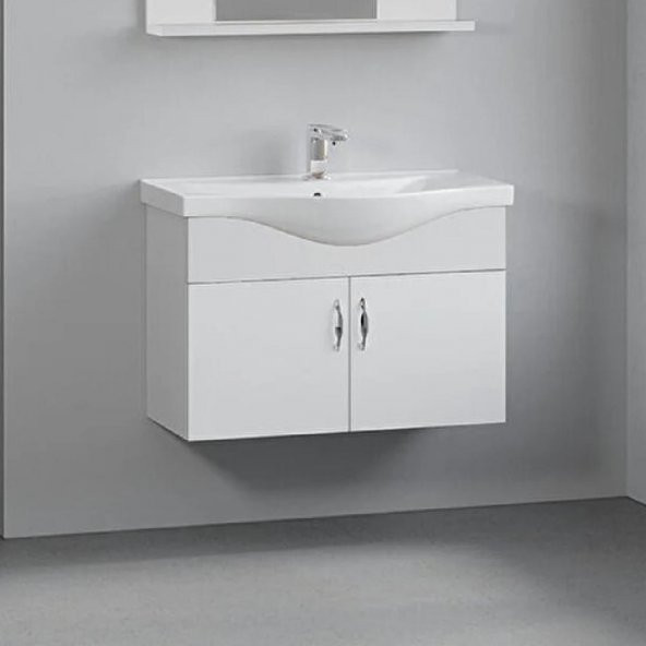 Denko Akyazı 80 cm MDF Beyaz Banyo Dolabı,Alt Modül ve Lavabo