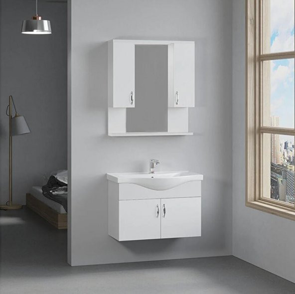 Denko Akyazı 80 cm MDF Beyaz Banyo Dolabı Takımı