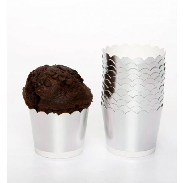 Gümüş (Gri) Renk Cupcake (Muffin) Kabı (12 Adet) - 3