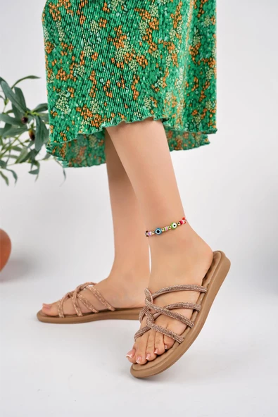 Muggo Bella Kadın Garantili Günlük Ortopedik Taşlı Şık Tarz ve Rahat Terlik - 10