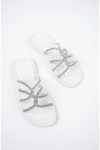 Muggo Bella Kadın Garantili Günlük Ortopedik Taşlı Şık Tarz ve Rahat Terlik - 5