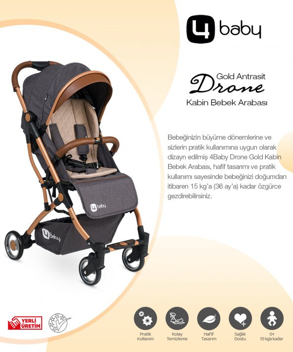 4 Baby Drone Gold Kabin Bebek Arabası Puset-Antrasit - 2