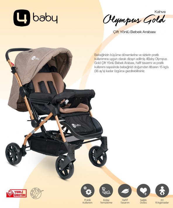 4 Baby Olympus Gold Çift Yönlü Bebek Arabası Gold-Kahve