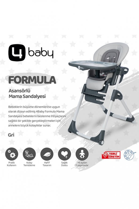 4 Baby Formula  Lüks Asansörlü Mama Sandalyesi-Gri - 2