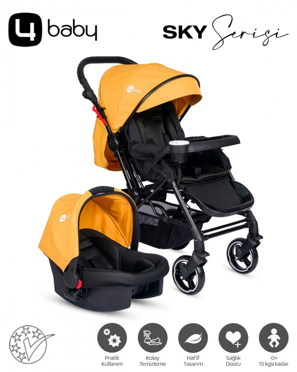 4 Baby Active Plus Sky Serisi Travel Sistem Bebek Arabası-Sarı