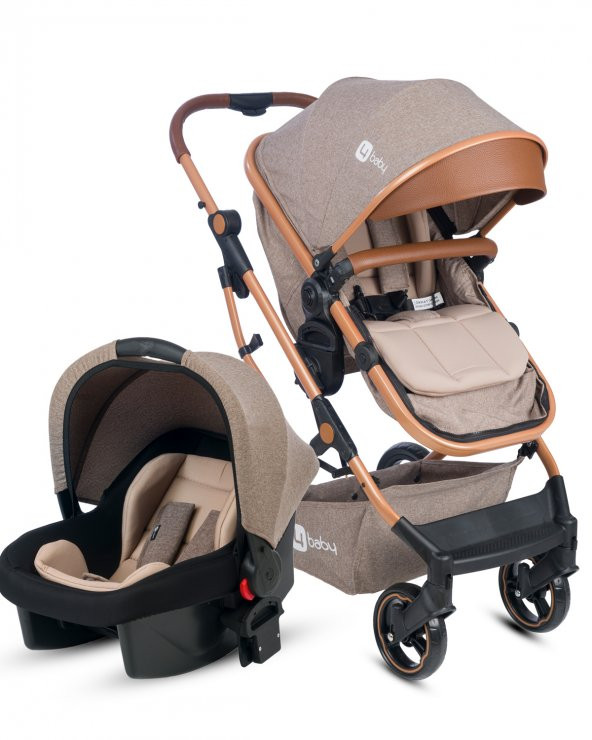 4 Baby Smart Gold- Kahve  Travel Sistem Bebek Arabası Seyahat Sistem Puset, Taşıma Koltuğu,Yağmurluk