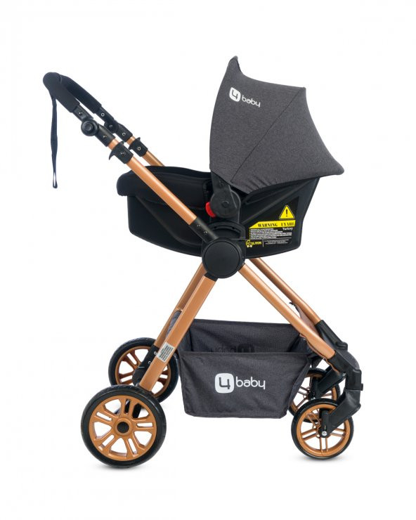 4 Baby Comfort Gold-Antrasit  Travel Sistem Bebek Arabası Seyahat Sistem Puset, Taşıma Koltuğu, Yağmurluk - 2