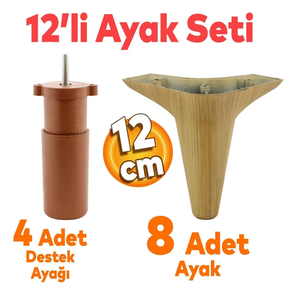 Aspen 12'li Set Mobilya Kanepe Koltuk Tv Ünitesi Ayağı Ayakları Destek 12 Cm Kahve Robot Süpürge