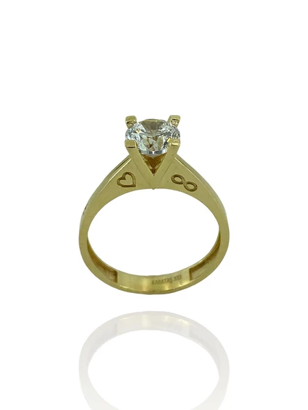 2 Karat 6 mm Zirkon Kalp Sonsuzluk Tek Taş Altın Yüzük
