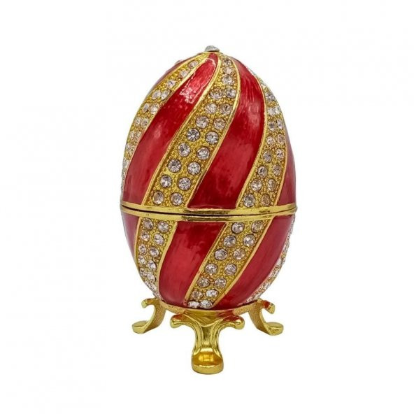 Faberge Yumurta Swarovski Taşlı Lüks Mücevher Kutusu Sarı Kırmızı 10cm HEDİYELİ ürün görseli 1