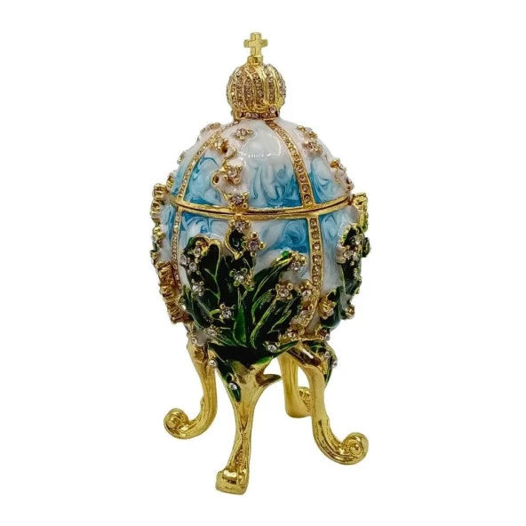 Faberge Yumurta Swarovski Taşlı Lüks Mücevher Kutusu Mavi Yeşil 12cm HEDİYELİ ürün görseli